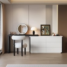 黑白实木梳妆台斗柜一体卧室床尾储物柜简约现代烤漆高级感化妆桌