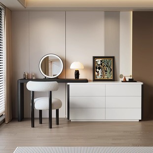 Black and White Solid Wood Dressing Table Bucket Cabinet Integrated Bedroom Bed End Storage Cabinet Simple Modern Baking Paint High-grade Cosmetic Table