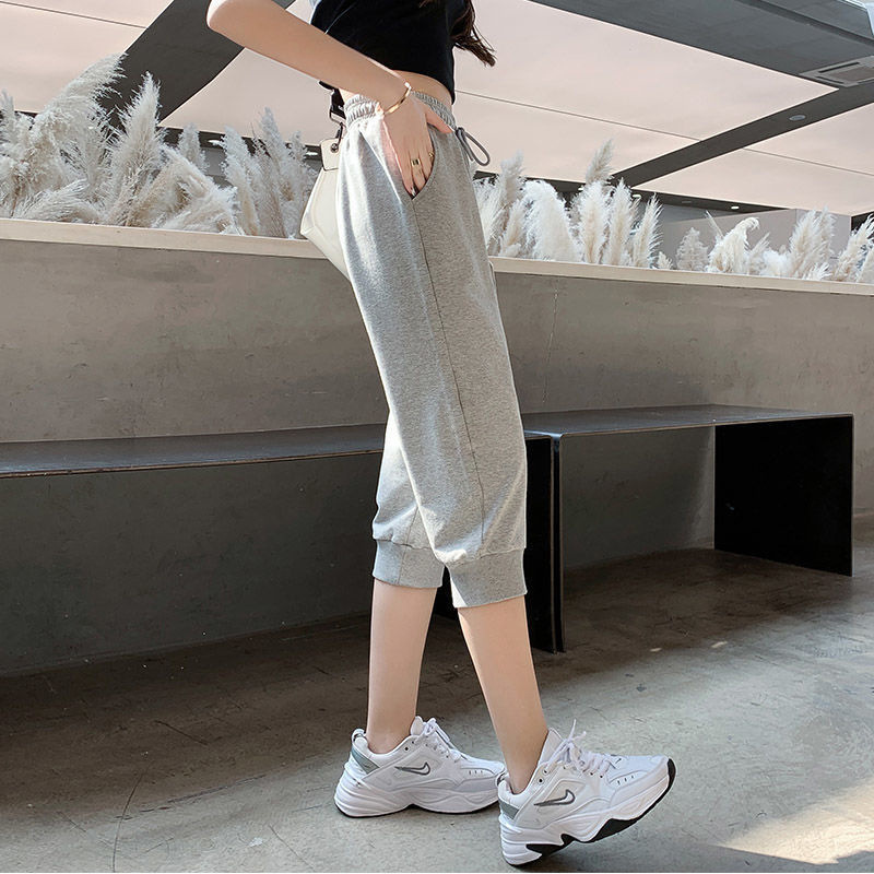 95 Cotton Terry Spring and Summer High Black Harem Pants Cropped Pants Outer Shorts Summer Thin Casual Pants Women's Breeches