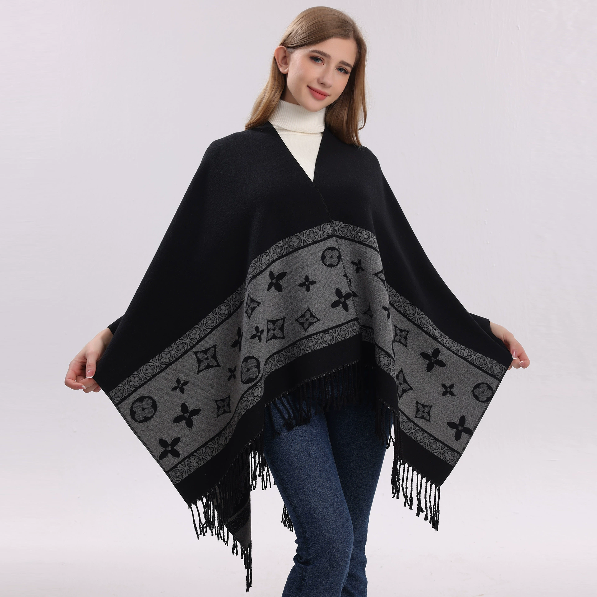 Европейский и американский модный плащ-шаль для женщин, осенний и зимний уличный подиум, теплый верхний плащ, большой шарф из искусственного кашемира