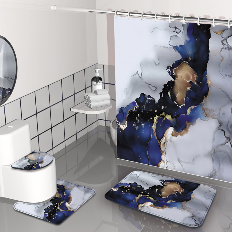 Cortina de baño de textura de mármol amazónico impermeable a prueba de moho baño de cuatro piezas cortina de baño impermeable a prueba de agua image 8