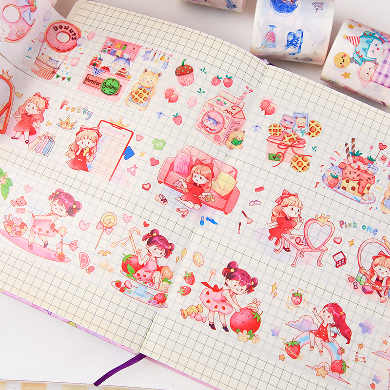 Salsa Linda mano cuenta y cinta de papel ins chica de dibujos animados especial cinta de aceite DIY etiqueta engomada material papelería decorativa