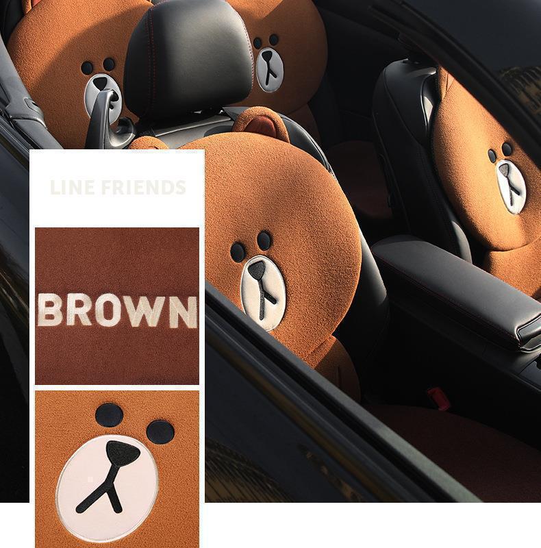 Cartoon Cute Brown Bear Internet Celebrity Car Seat Cushion, Universal for All Seasons, Half-Cover Seat Cover, Goddess Car Seat Cushion, Car Seat Cover