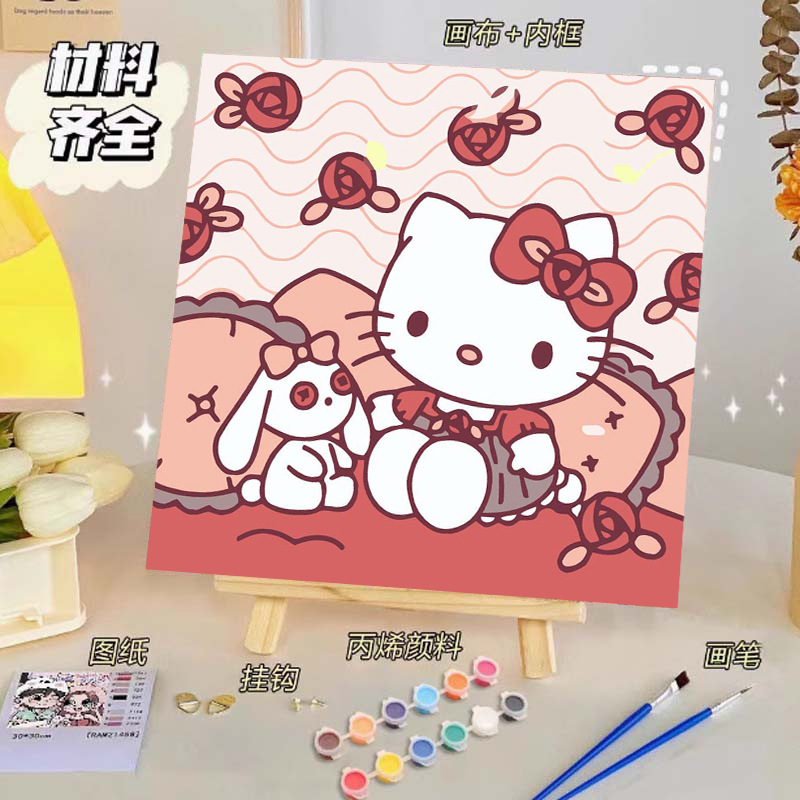 Pintura al óleo digital de bricolaje, dibujos animados para niños, pinturas para colorear hechas a mano, lindos puestos de animación curativos, comercio exterior transfronterizo