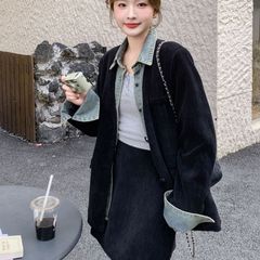 超好看韩系牛仔拼接假两件外套半身裙两套装女2025春新款宽松套装