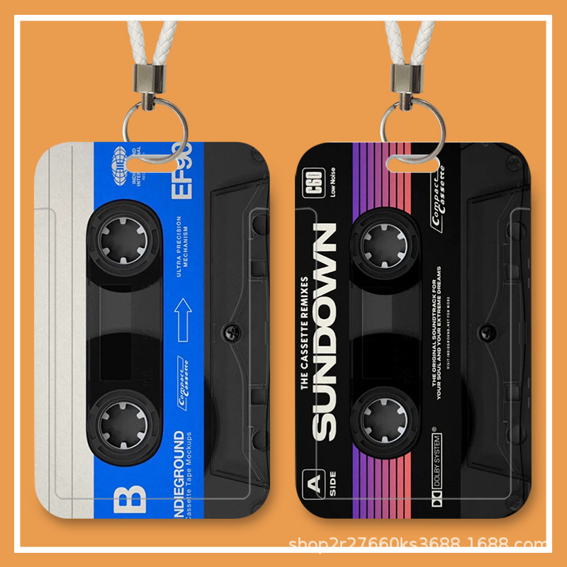 复古磁带创意滑盖卡套学生饭卡公交校园卡身份证件保护套工作挂绳