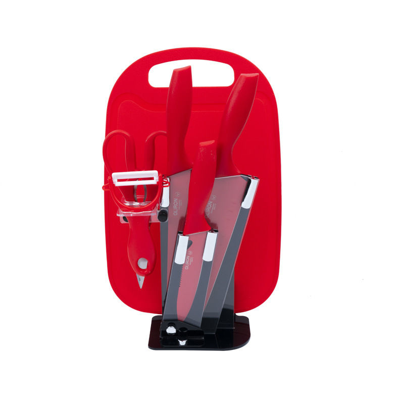 Fabricante de paja de trigo de color con cuchillo base 6 piezas de cuchillo de acero inoxidable cuchillo de cocina doméstico conjunto de regalo
