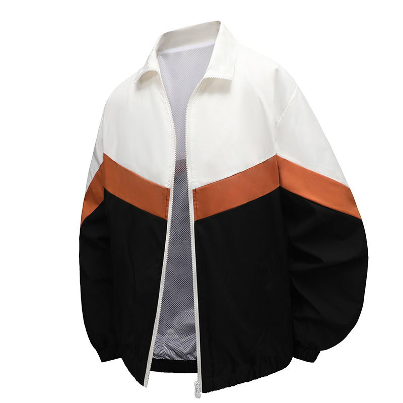 2025 Spring New School Uniform Color-Blocking Trendy Brand Stand-Collar Jacket for Male Students, Loose Casual Fashion Without Hood