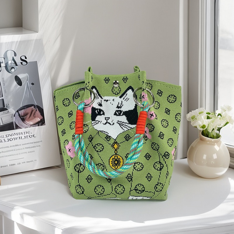 Bolso de cubo ovalado de punto de gran capacidad para mujer, bolso tejido lindo, bolso de mano, bolso de almuerzo, bolso de mano de todo fósforo