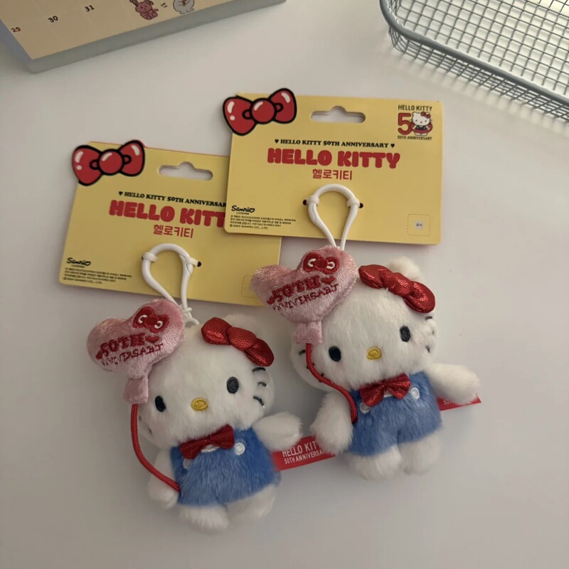 Korean Version 50Th Anniversary Balloon Hello Kitty Plush Doll Backpack Pendant Kt Keychain Girl's Birthday Gift