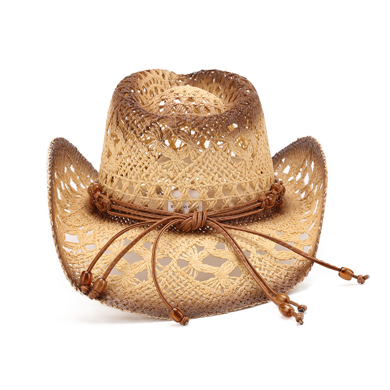 Unisex Retro Ethnic Style Color Block Hollow Out Curved Eaves Straw Hat display picture 3