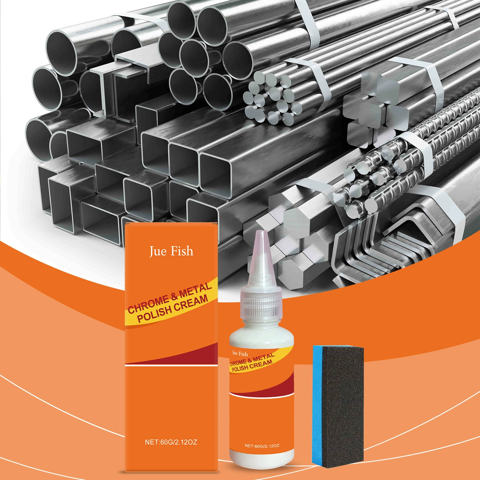 Полировальная паста для металла JUE FISH предотвращает образование ржавчины, удаляет пятна, сохраняет блеск и легко ухаживает за поверхностью изделий из нержавеющей стали и алюминия.