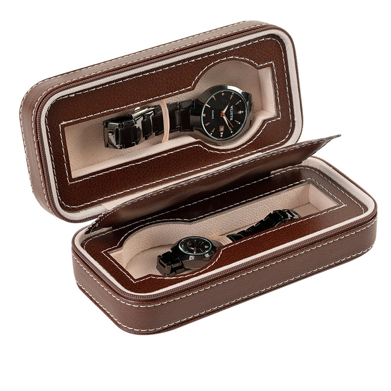 Almacenamiento portátil de dos bits Flip cremallera caja de reloj caja de almacenamiento de viaje caja de embalaje caja de regalo caja de gran capacidad