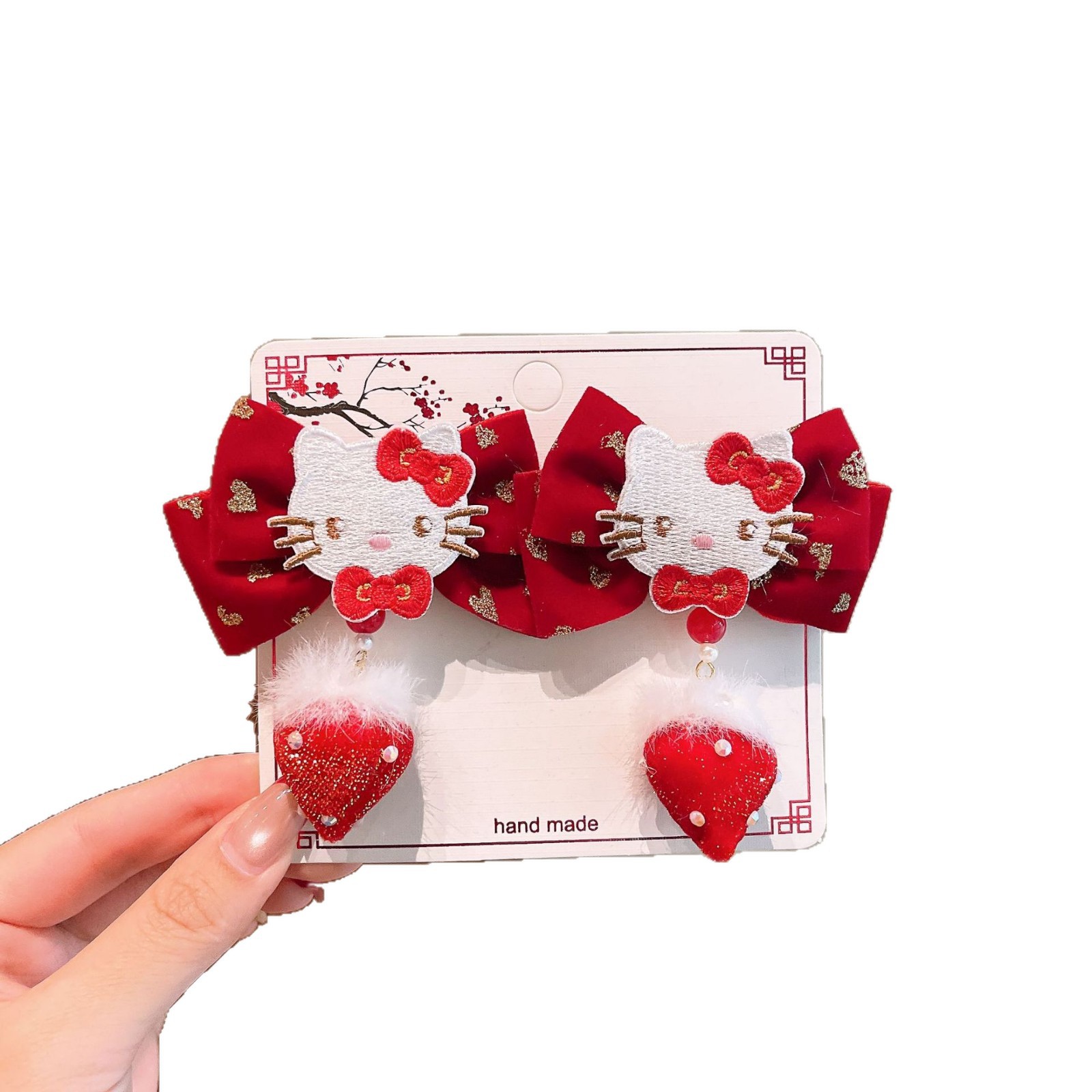 Año Nuevo gran arco festivo rojo para niños adornos de cabello dulce lindo gato gato niñita tocado clips frangea