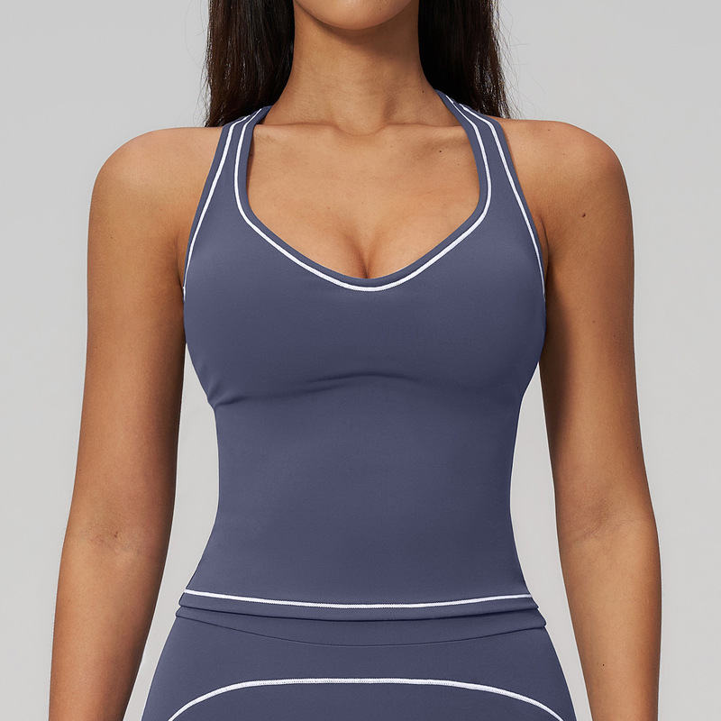 Dare to Show Contrasting Colors Cross-Border Yoga Vest I-Shaped Beautiful Back Brushed Comfortable Sports Vest Running Fitness Top 7028
