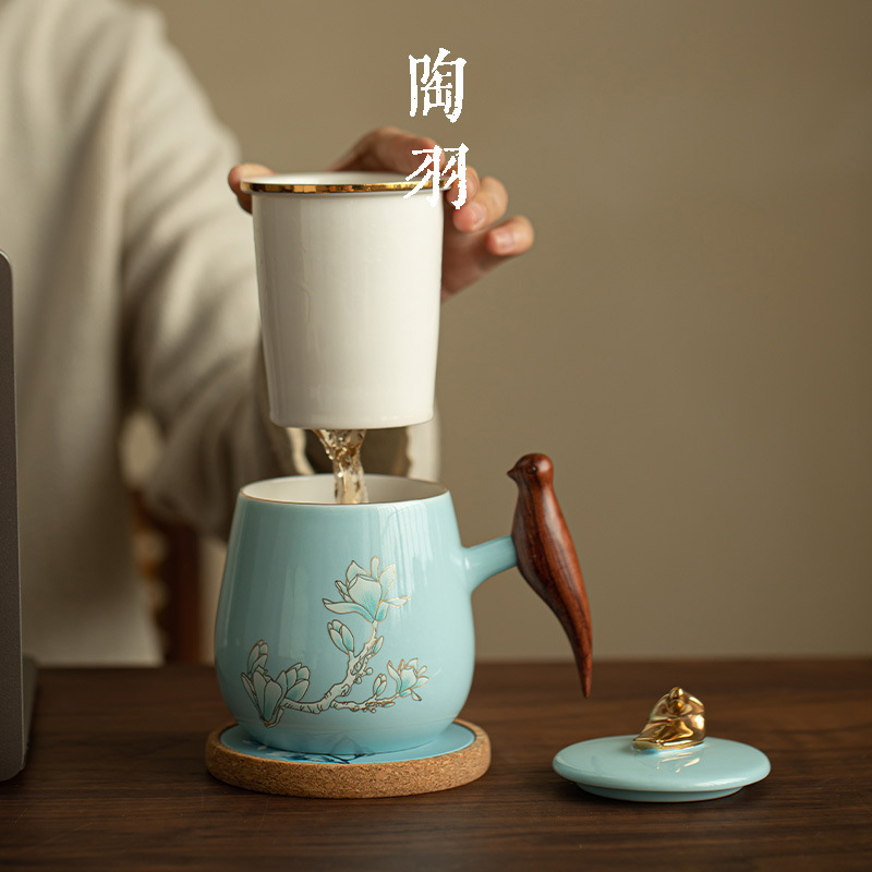玉兰办公杯茶杯个人专用办公室陶瓷茶水分离泡茶杯大容量喝茶杯|undefined