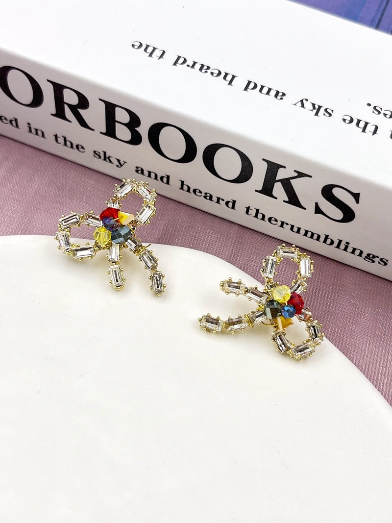 1 Pair Simple Style Bow Knot Inlay Alloy Zircon Ear Studs display picture 4