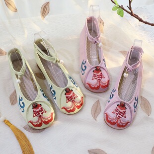 Old Beijing Cloth Shoes for Women, Small High Heels with Cowhide Soles, Embroidered Hanfu Shoes, Ethnic Style Dance Shoes, Retro Ethnic Style