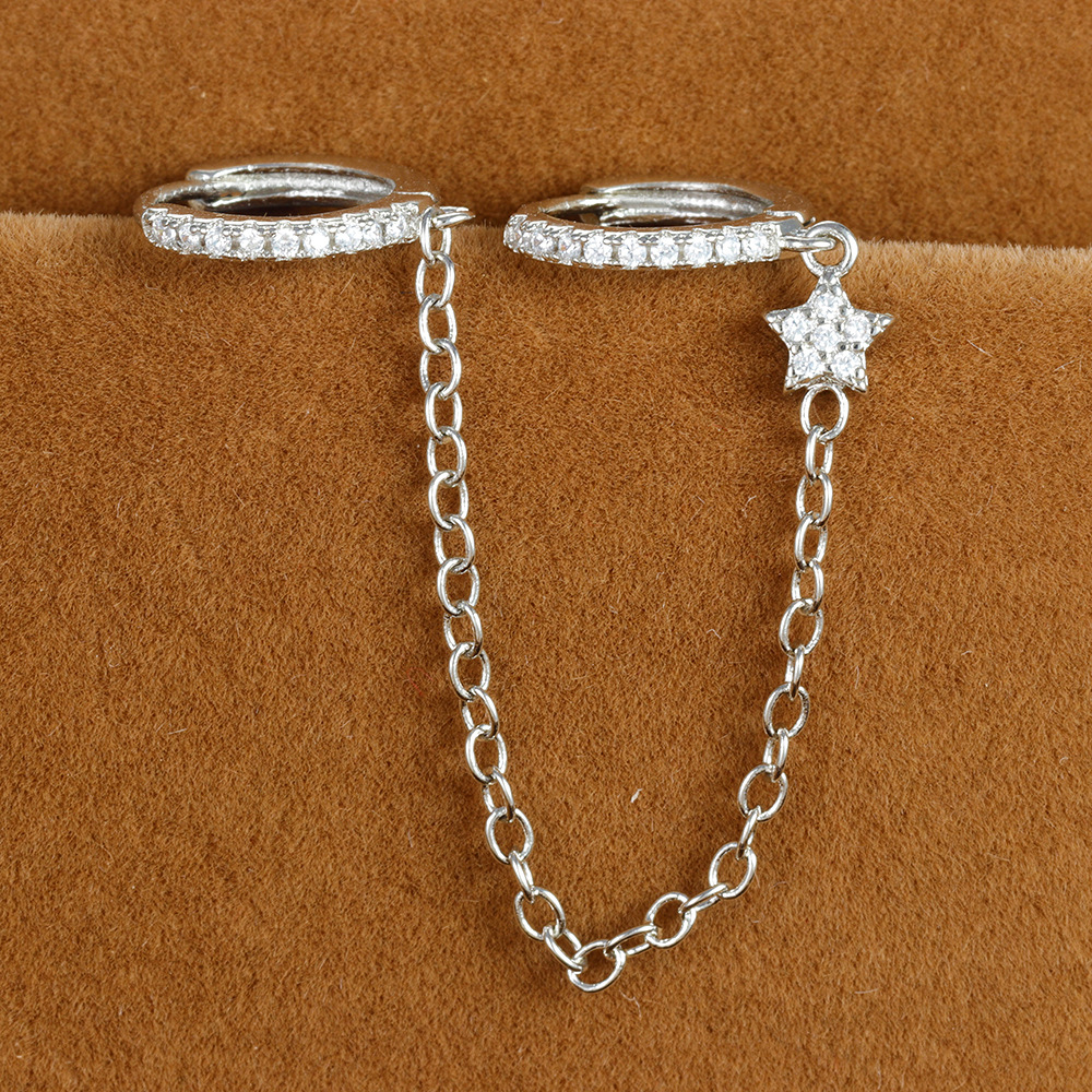 Plating, Chain, Inlay Design 1 Piece Ig Style Simple Style Star Plating Chain Inlay Copper Zircon Earrings