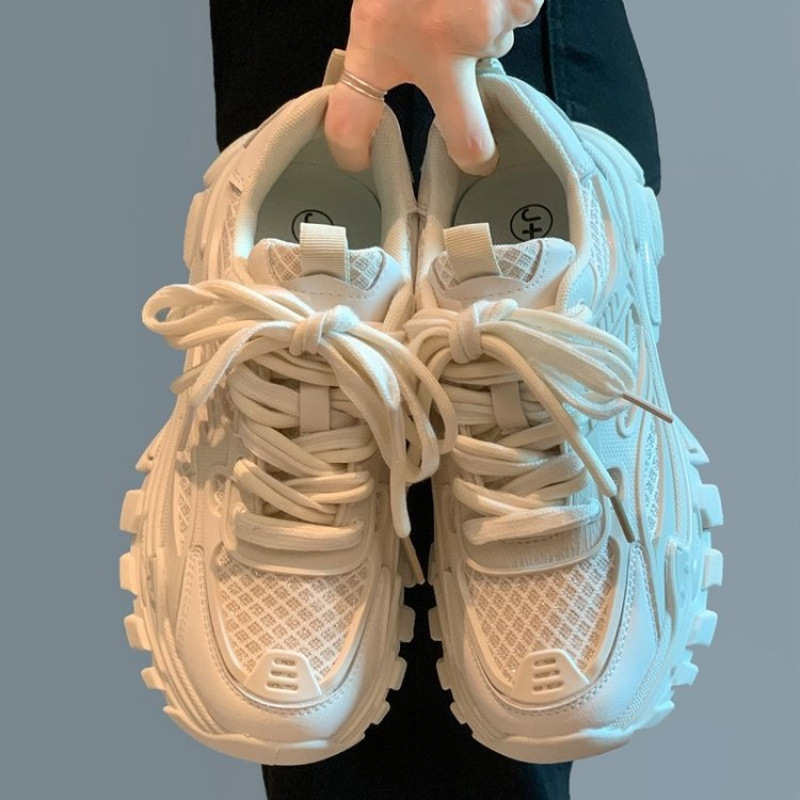 2023 Summer New Fashion Thick-Soled Lace-Up Dad Shoes Casual Sports Single Shoes Round-Toe Lace-Up Women's Shoes Wholesale