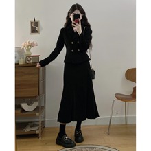 高级感灯芯绒收腰外套半裙套装女秋冬大码胖韩版显瘦气质两件套