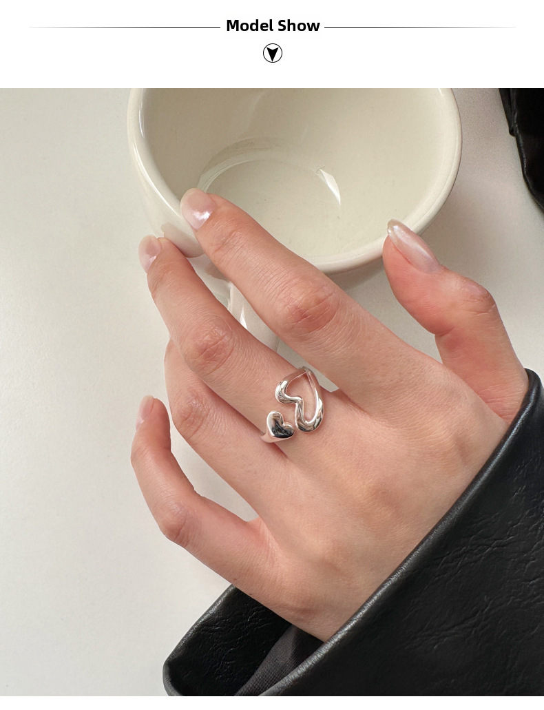 Sterling Silver Hollow Heart Ring Unique Minimalist Love Design_voghion.com