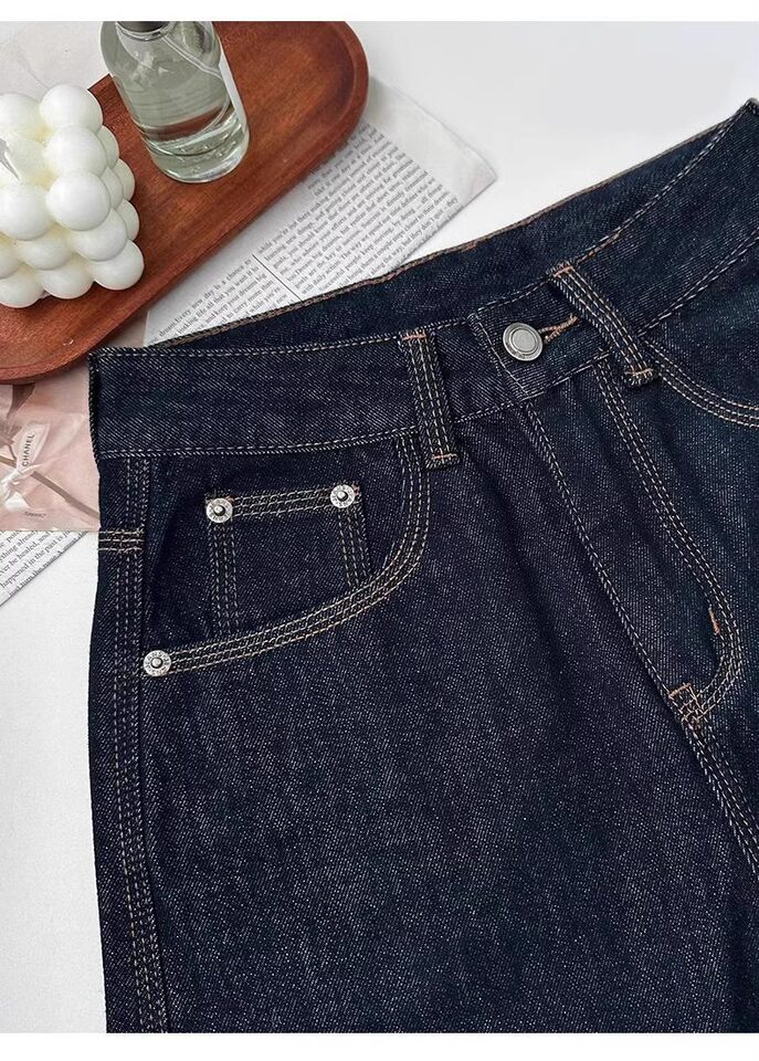 Quần jean nữ ống đứng cạp cao dáng suông ống rộng, chất denim dày, có bản lót lông cừu — Denim Blue-Small (dưới 158cm), Ningdan màu xanh kéo dài (trên 164cm), Quần denim màu xanh (dưới 163), Ning Dan Blue Extended (Lót lông cừu, cao 164cm+) chi tiết 15