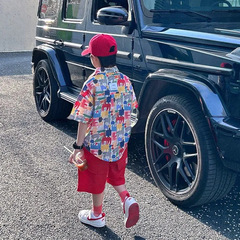 痞帥男童裝套裝夏季2023新款兒童短袖襯衫夏裝大童炸街衣服潮帥氣