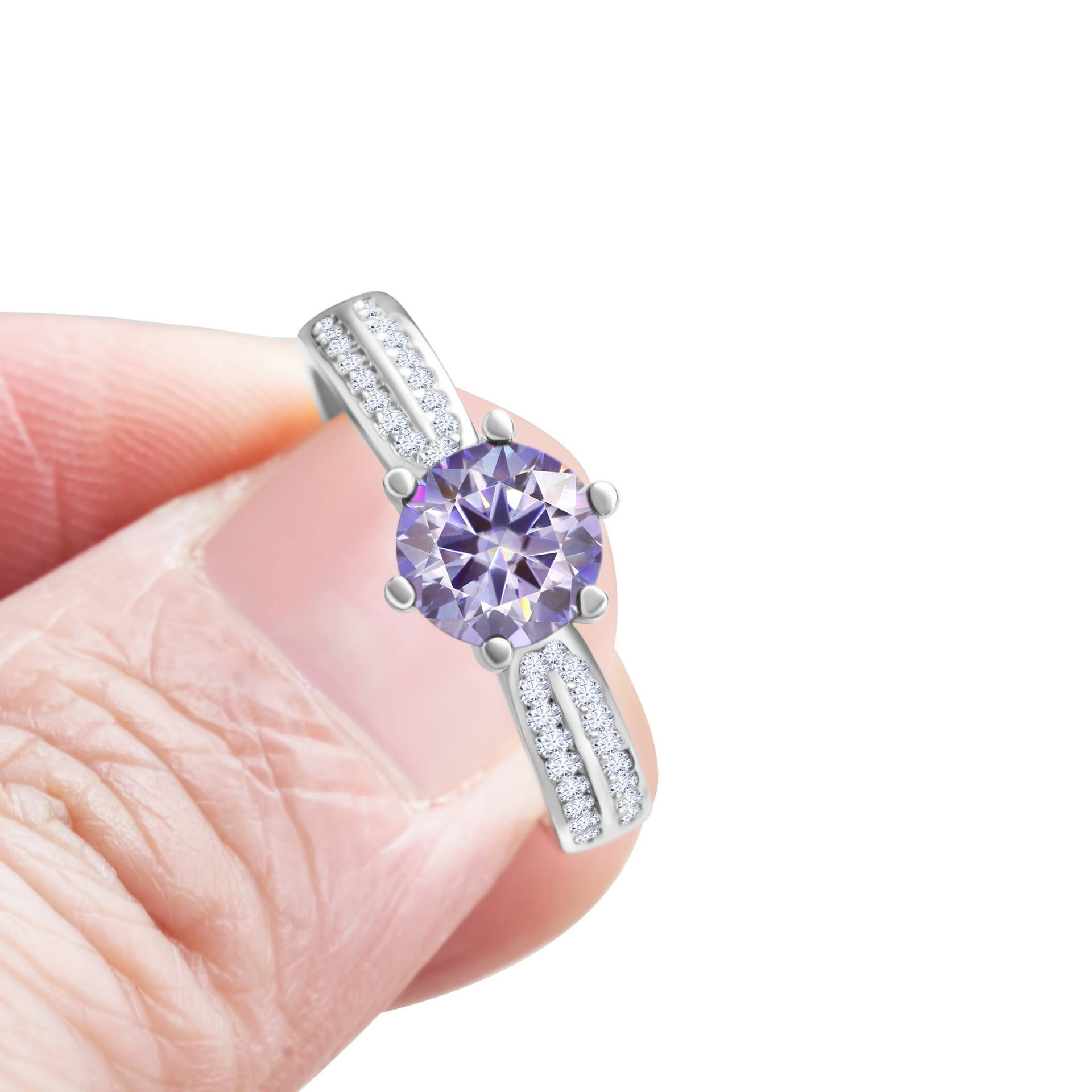 Anillo de piedra de moissan azul de matrimonio de plata esterlina de seis garras de diamante de moissan joyería de mujer joyería de la reina de las estrellas