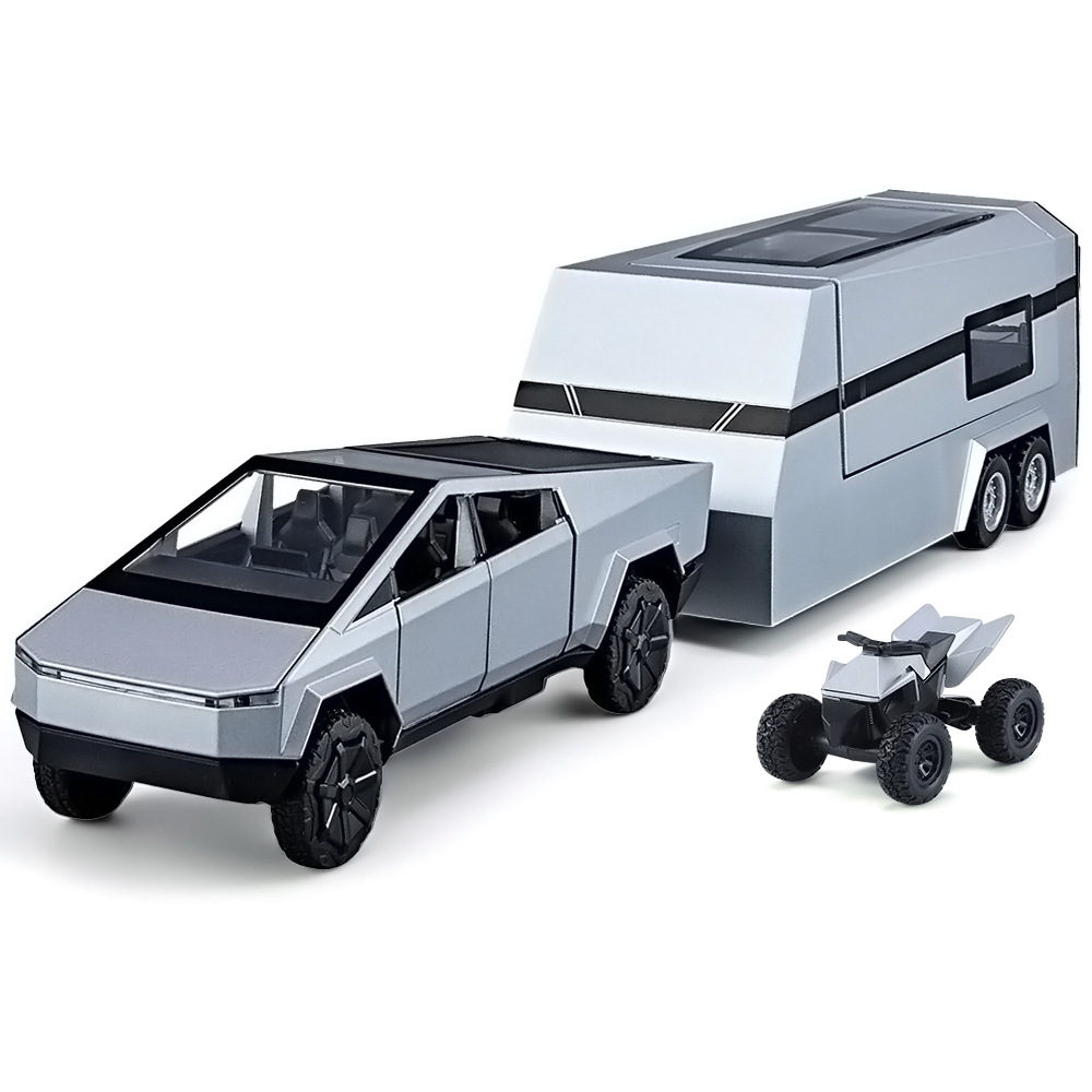(Customizado) 1 / 32 Pickup remolque modelo de aleación RV sonido y luz juguetes para niños Recomendación transfronteriza