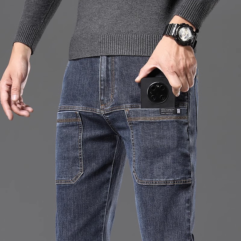 Pantalones vaqueros de los hombres del estiramiento Otoño e Invierno nueva moda versátil multi-Bolsillo recto slim fit pantalones casuales moda