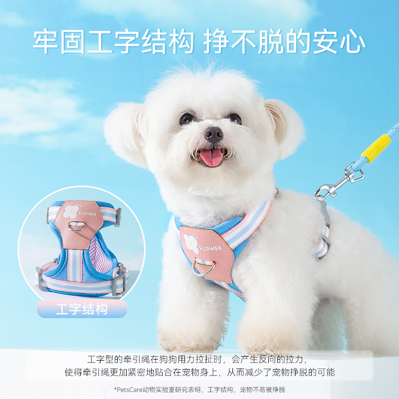 Four Seasons General Dog Outing Colorful Little Flower Rayas Correa en el pecho Chaleco de gato Cuerda de tracción para mascotas