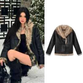 现 区别市场！yy 仿皮草皮毛一体外套 大衣 女 易梦玲同款