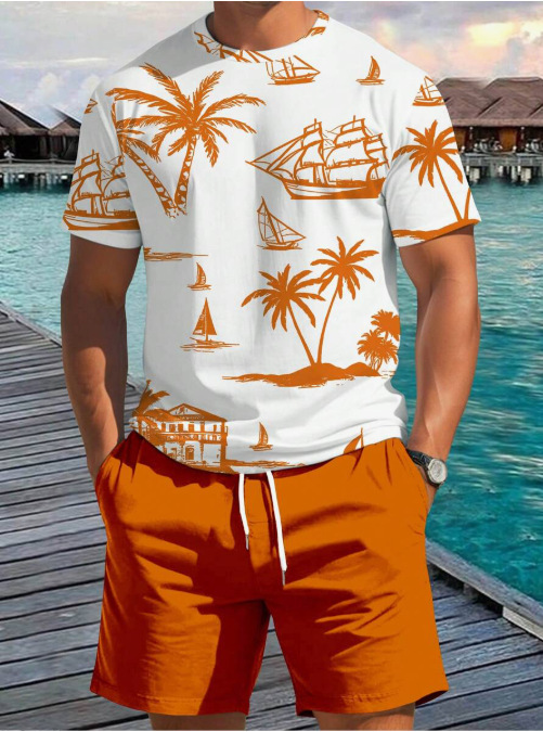 クロスボーダーホットスタイルヨーロッパとアメリカのファッションTシャツレタープリント夏のストリートルーズカジュアルショーツヒップホップスポーツスーツ|undefined