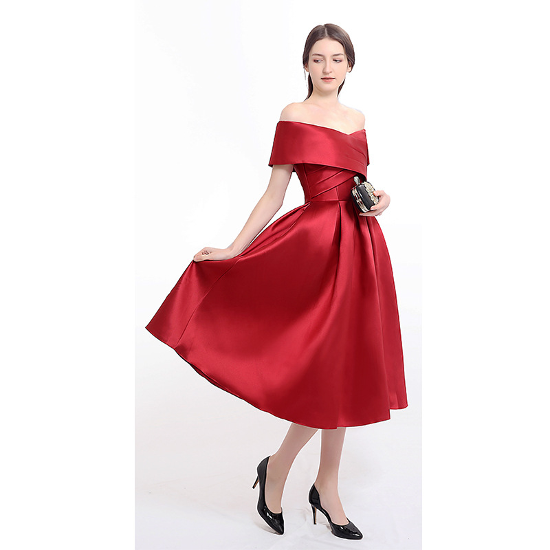 Comercio exterior europeo y americano Amazon AliExpress deseo vino rojo falda simple satén banquete boda Vestido de regreso a la puerta