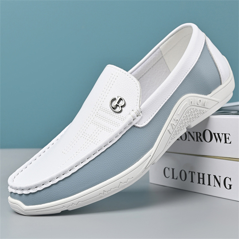 2025 Summer Leather Shoes Soft Leather Men's Shoes Soft Sole Men's Business Casual White Shoes British Fashion Slip-Ons