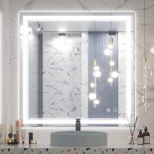 Bathroom Restroom Bathroom Mirror Touch Screen Led Light Luminous Makeup Wall Hanging Anti-Fog Simple Smart Mirror