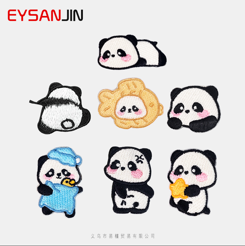 팬더 자수 패치 DIY 가방 장식 천 패치 접착식 무봉제 컴퓨터 자수 만화 의류 부자재 패치