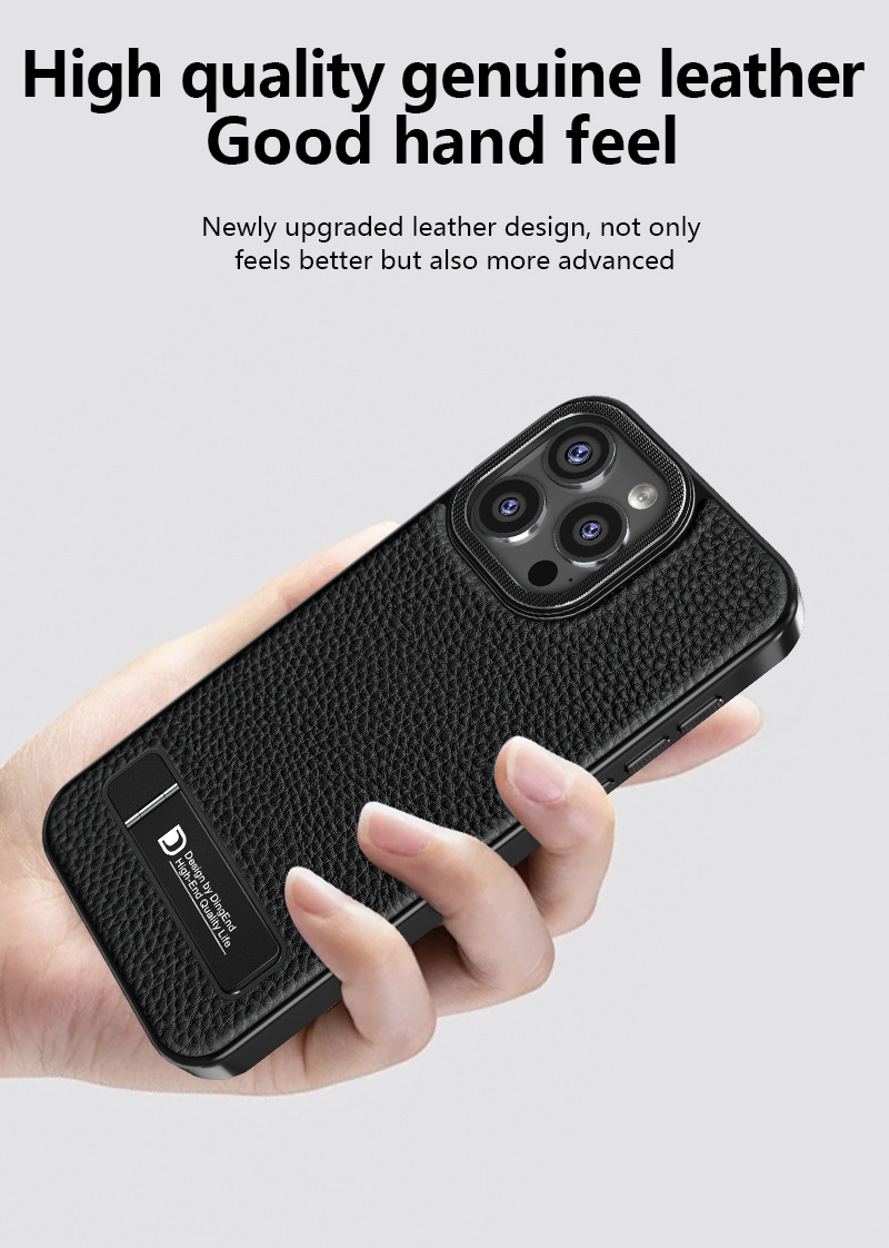 Ốp lưng iPhone 17 Pro Max chống sốc, có chân đứng, họa tiết vải da Apple nhập khẩu — đen, xám, màu nâu, màu cam chi tiết 4