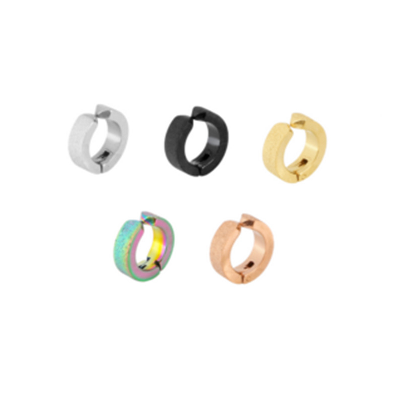 欧美简约磨砂圆形无耳洞耳钉黑色吸铁石磁铁男学生假耳钉跨境饰品