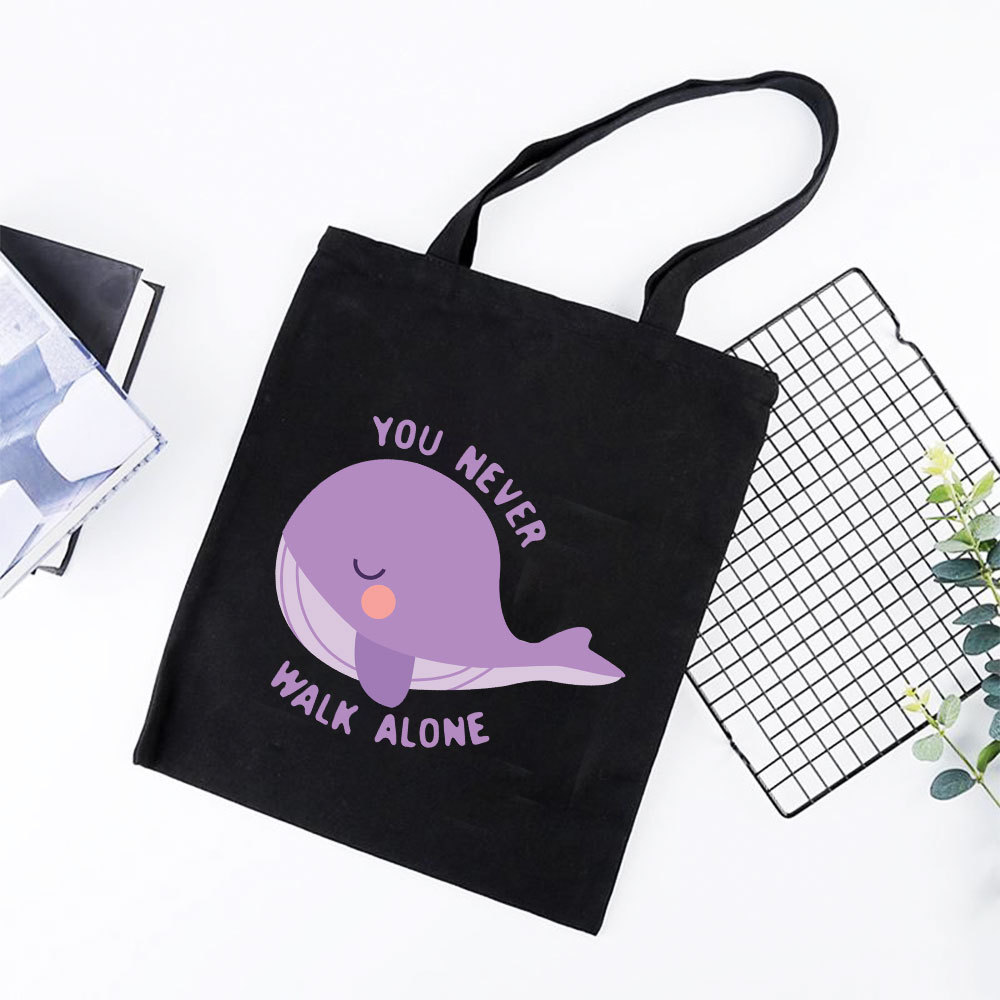 防弹少年团army鲸鱼印花帆布袋 趣味经典手提包 学生拉链开袋书包