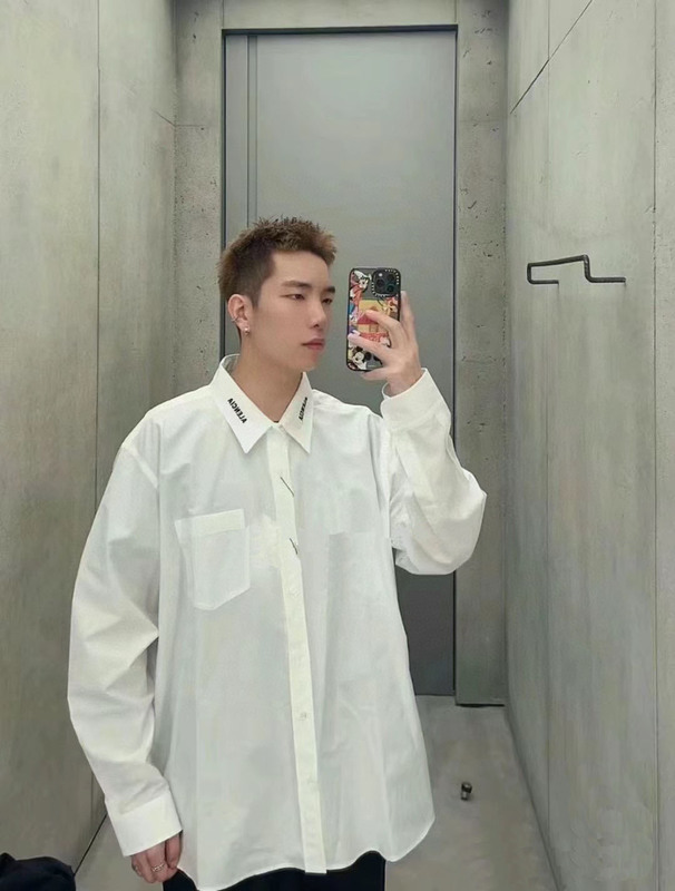 23ss high Version B's autumn new men's and women's same style couple's signature art design long sleeve shirt