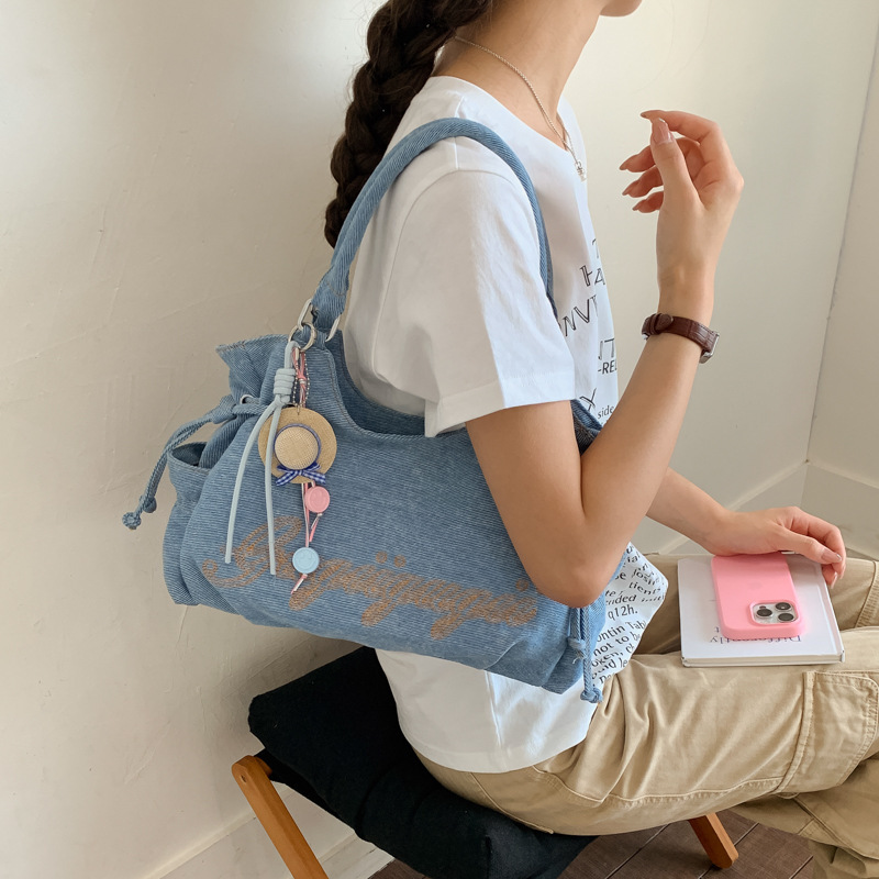 Women's Denim Embroidered Shoulder Handbag 2026 Summer New Casual Versatile Shoulder Commuter Letter Crossbody Bag Women's Denim Embroidered Shoulder Handbag 2026 Summer New Casual Versatile Shoulder Commuter Letter Crossbody Bag