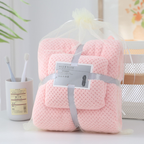 Interlock coral velvet pineapple pattern bath towel set, including mother and child towels, thick, water-absorbent, quick-drying bath mat, one-piece dropshipping