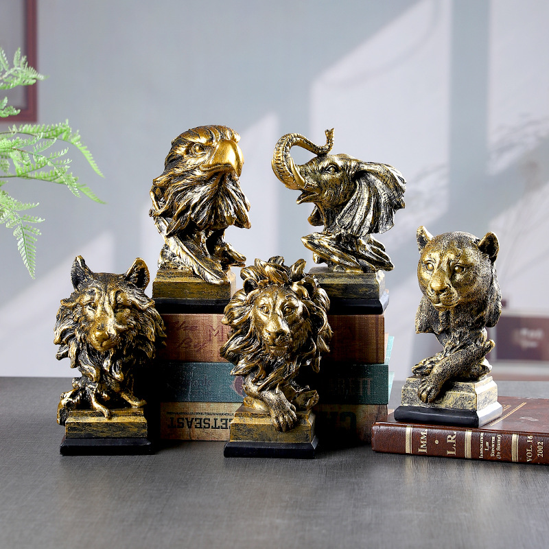 Animal Head Resin Ornaments Nordic Lion Eagle Crafts Office Decoration Living Room Entrance Sculpture Decoration