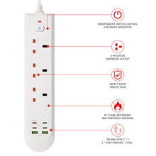 英式专用孔USB延长线排插支持PD30W快充3插孔大功率家用插座BKL08