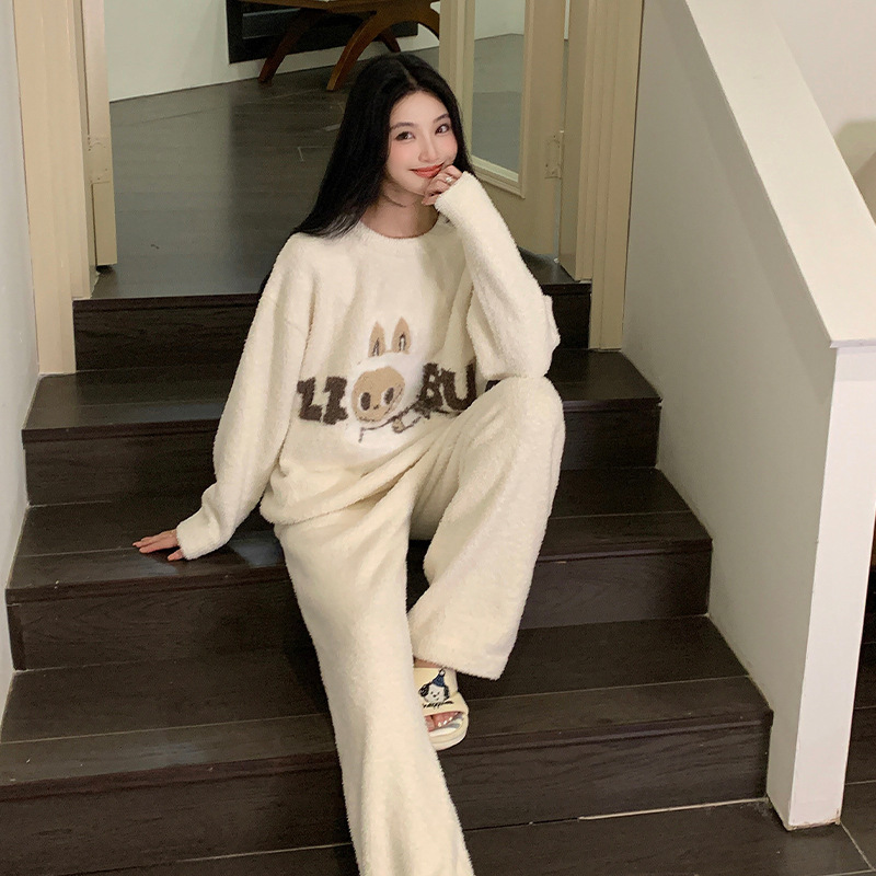 半边绒睡衣女秋冬季新款加绒加厚可爱卡通拉布布可外穿保暖家居服|undefined