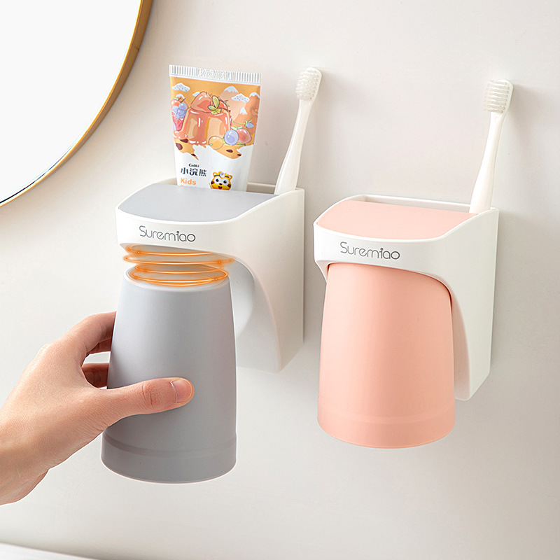No-Drill Magnetic Toothbrush Holder, Children's Wash Cup, Household Student Plastic Toothbrushing and Mouthwash Cup with Magnetic Attachment