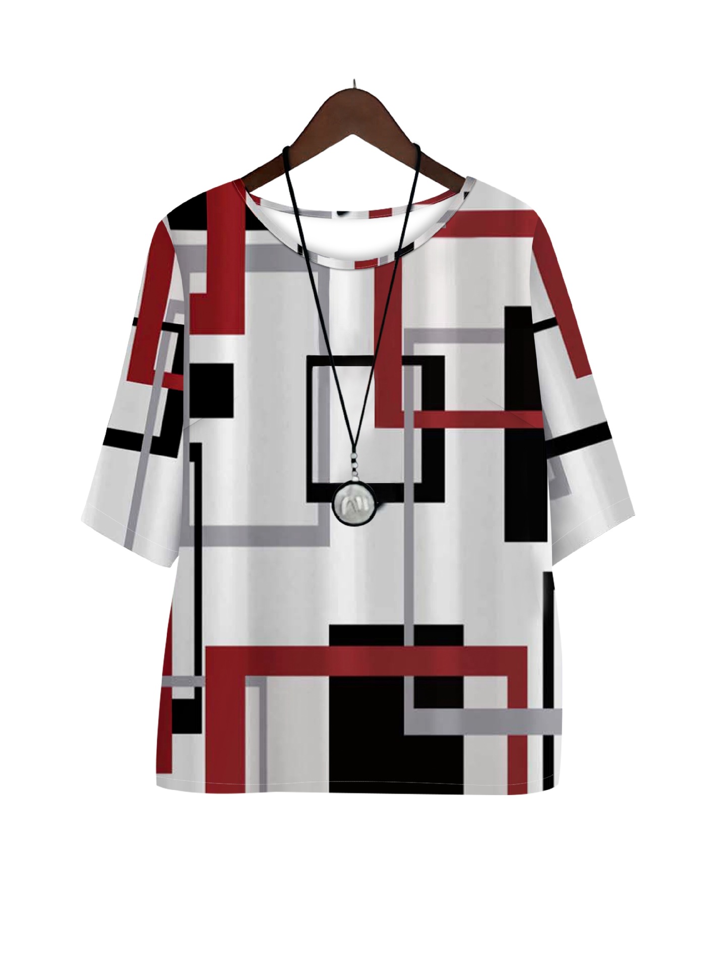 GraceChic GraceChic GraceChic Europäische und amerikanische grenzüberschreitende, heiß begehrte Plus-Size-Damen-Freizeitkleidung mit geometrischem Print, Kurzarm + einfarbige Hose_voghion.com