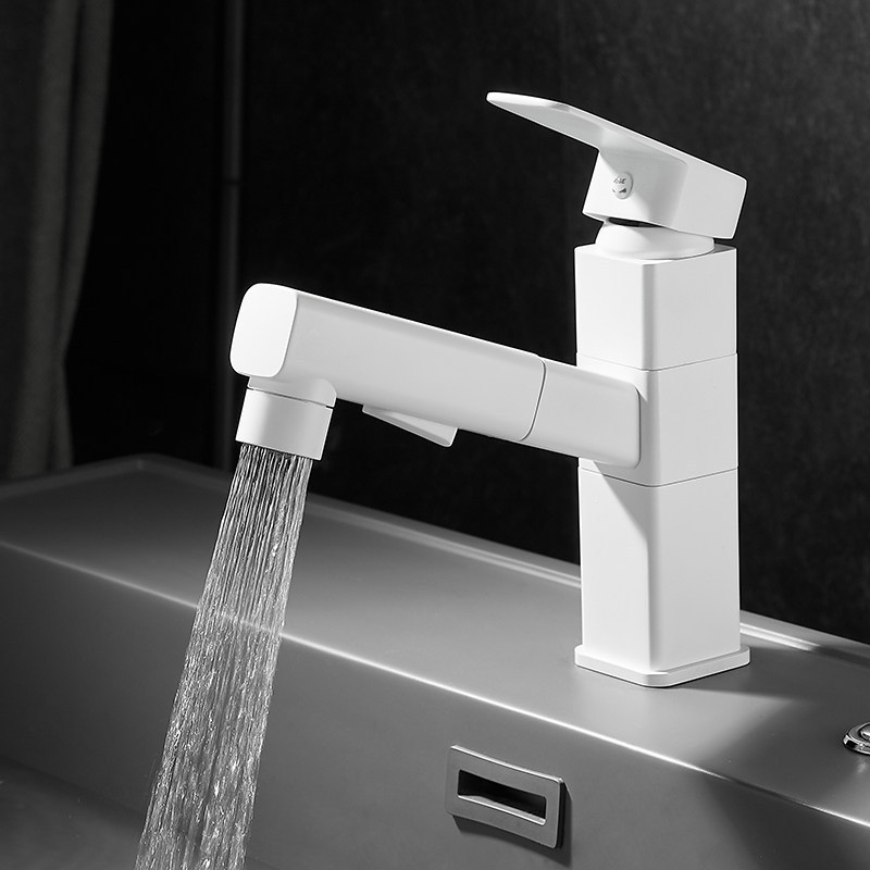 All-copper white pull-out faucet, hot and cold multifunctional washbasin faucet for bathroom counter-top basin All-copper white pull-out faucet, hot and cold multifunctional washbasin faucet for bathroom counter-top basin